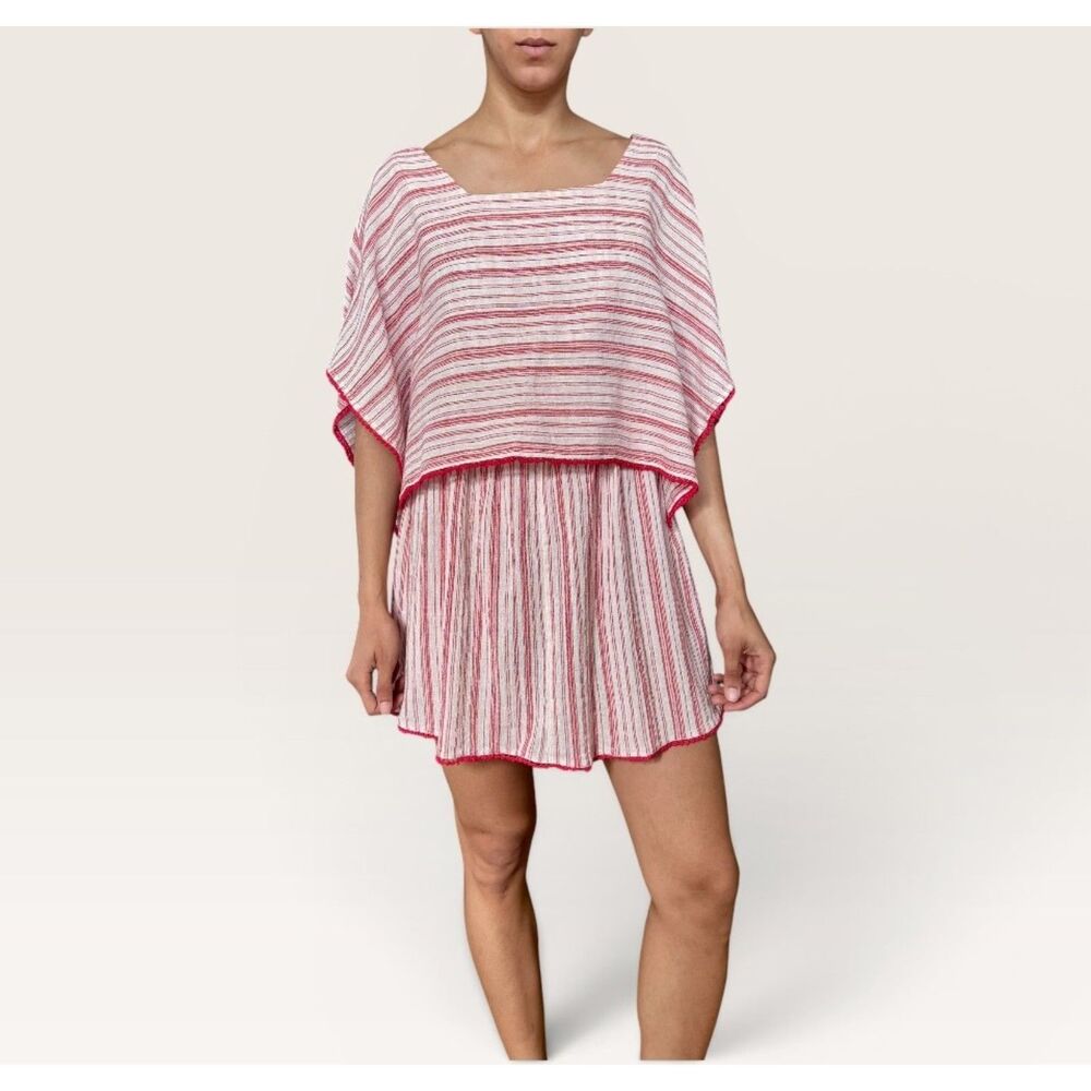 Hoss Intropia Mini Cape Dress Cotton Red White Stripe Boho - Picture 2 of 7